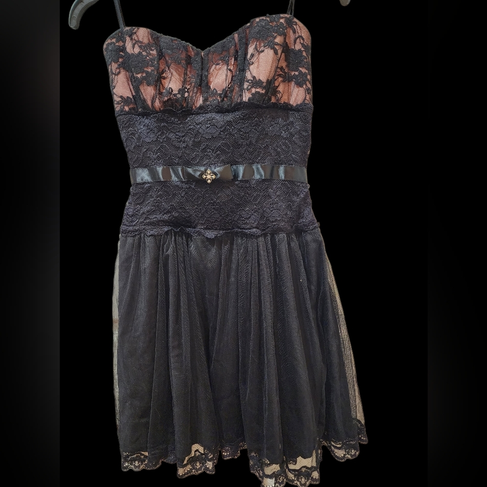 Baby Witch Goth Black Lace Strapless Dress